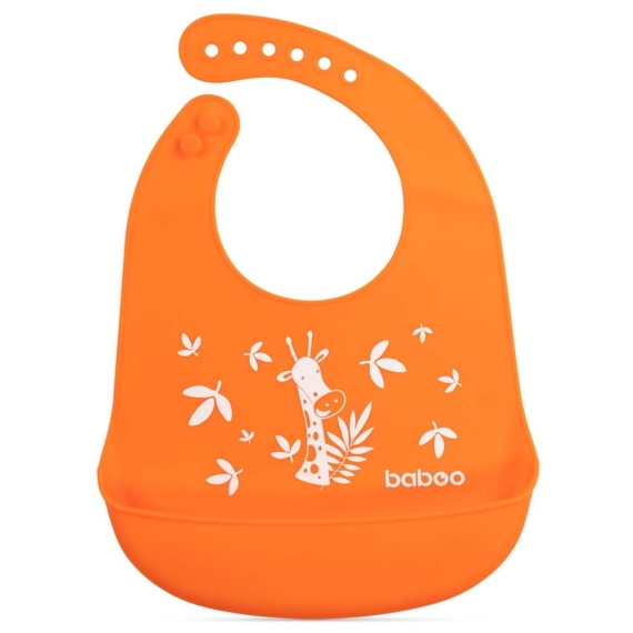 Набор для кормления BABOO: мисочка, гибкие вилка и ложка, нагрудник, 6+ (оранжевый)
