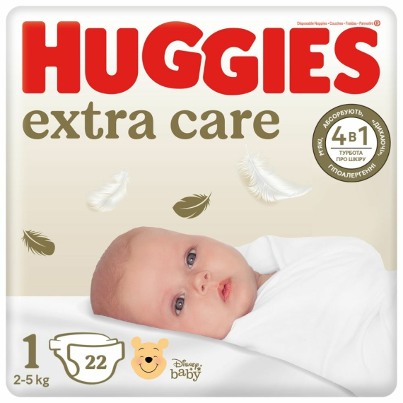 Підгузки Huggies Extra Care 1, 2–5 кг, 22шт