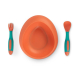 Набір для годування BABOO: мисочка, гнучкі виделка та ложка, нагрудник, 6+ (помаранчевий)