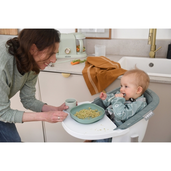 Набір: тарілка, миска, стакан, ложка Beaba 4+ (оливковий/білий)