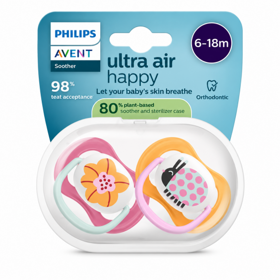 Пустушка Philips Avent Ultra Air, 2шт (рожево-помаранчева)