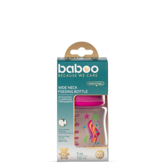 Бутылочка для кормления Baboo Sea Life Антиколиковая, 150 мл, медленный поток, 0+ (розовая)
