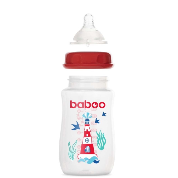 Бутылочка для кормления Baboo Marine Антиколиковая, 250 мл, средний поток, 3+ (красная)