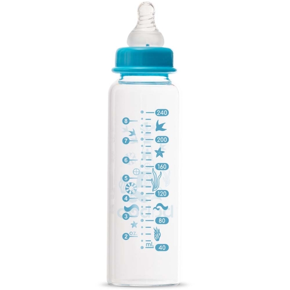 Скляна пляшечка для годування Baboo Антиколікова, 240 мл, 3+ міс (Marine / синя)