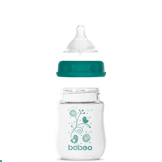 Скляна пляшечка для годування з широким горлечком Baboo Антиколікова, 150 мл, 0+ міс
