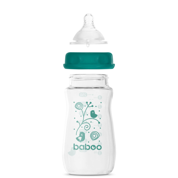 Стеклянная бутылочка для кормления с широким горлышком Baboo Антиколиковая, 250 мл, 3+ мес