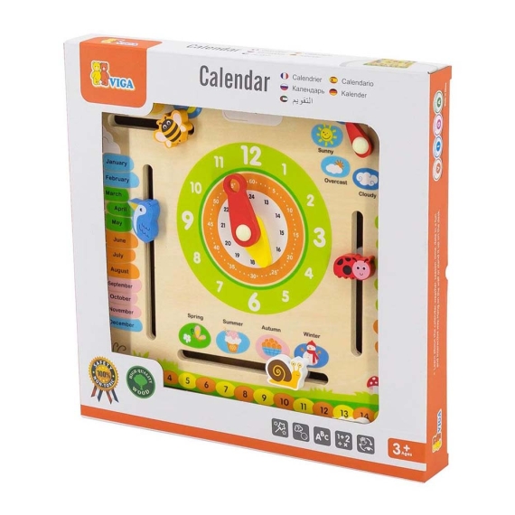 Дерев'яний календар Viga Toys із годинником, англ. мова