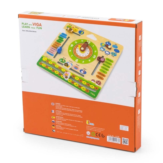 Дерев'яний календар Viga Toys із годинником, англ. мова