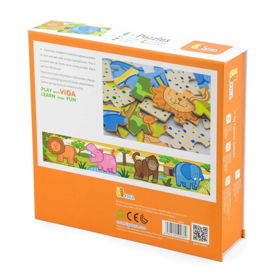 Дерев'яний пазл Viga Toys Джунглі 4 в 1, 48 ел