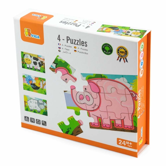 Дерев'яний пазл Viga Toys Ферма 4 в 1, 48 ел
