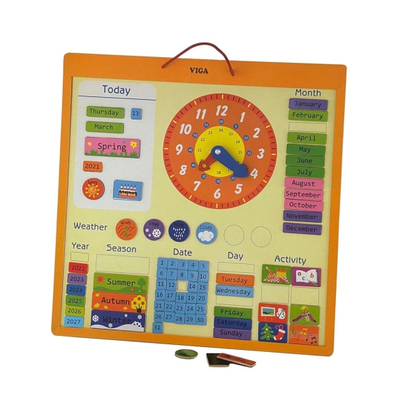 Магнітний календар Viga Toys із годинником англійською мовою