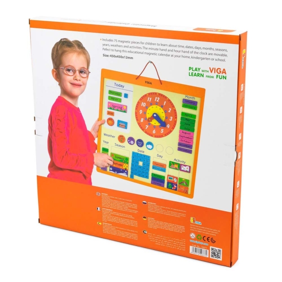 Магнітний календар Viga Toys із годинником англійською мовою