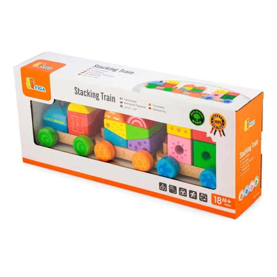 Дерев'яний поїзд Viga Toys Яскраві кубики