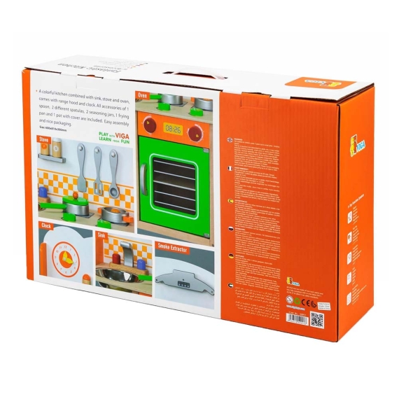 Дитяча кухня Viga Toys з дерева з посудом