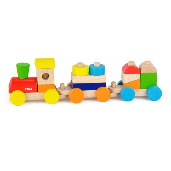Дерев'яний поїзд Viga Toys Кольорові кубики