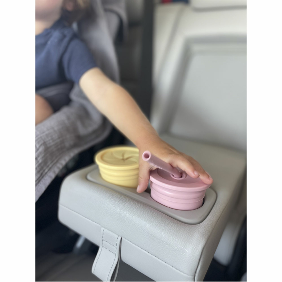 Чашка-контейнер с трубочкой силиконовая MinikOiOi Sip+Snack (Pinky Pink / Powder Grey)