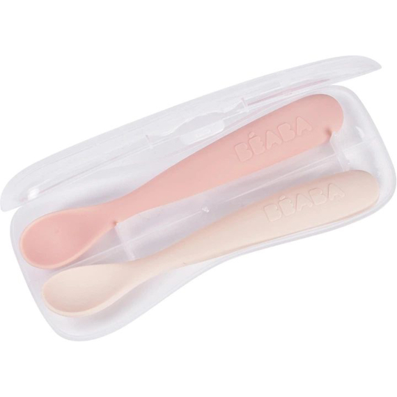 Набір ложок Beaba силіконових 4+, 2 шт (рожевий/кремовий)