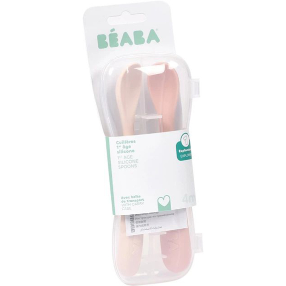 Набір ложок Beaba силіконових 4+, 2 шт (рожевий/кремовий)