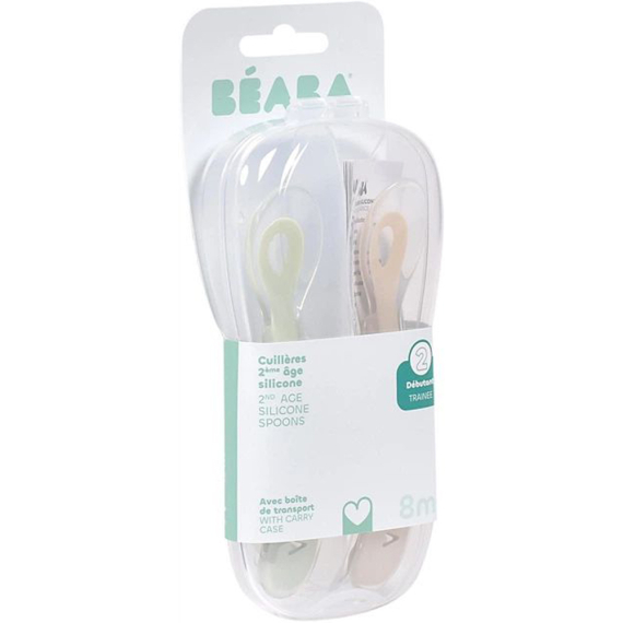 Набір ложок Beaba силіконових, 8+, 2 шт (оливковий/рожевий)