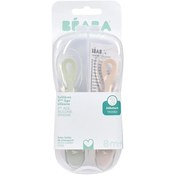 Набір ложок Beaba силіконових, 8+, 2 шт (оливковий/рожевий)