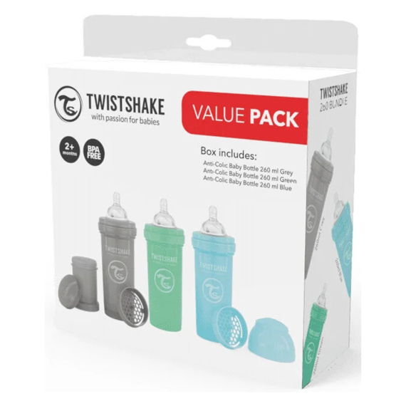 Набор из трех антиколиковых бутылочек Twistshake Value Pack, 260 мл (Blue)