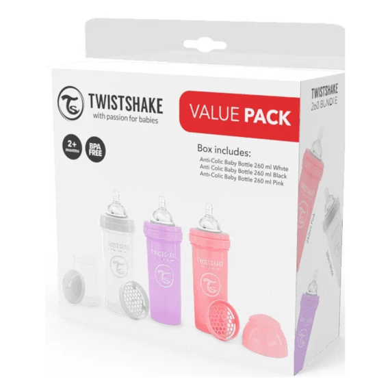 Набір із трьох антиколікових пляшечок Twistshake Value Pack, 260 мл (Pink)