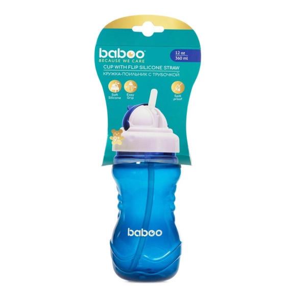 Чашка непроливайка Baboo с силиконовой соломинкой, 360 мл, 9+ (голубая)