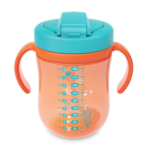 Чашка Baboo с силиконовой соломинкой и гравитационным шариком, 300 мл, 9+ мес (Sea Life / оранжевая)