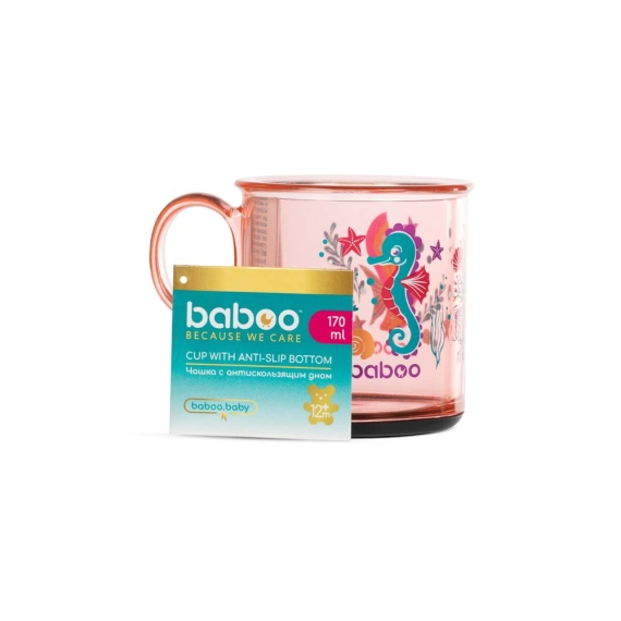 Чашка з нековзким дном Baboo, 170 мл, 12+ міс (Sea Life / рожева)