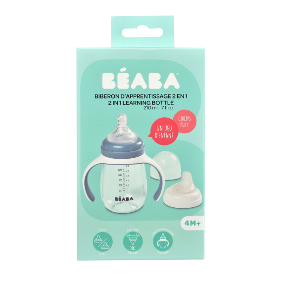 Поїльник Beaba навчальний 2 в 1, 210 мл (голубий)