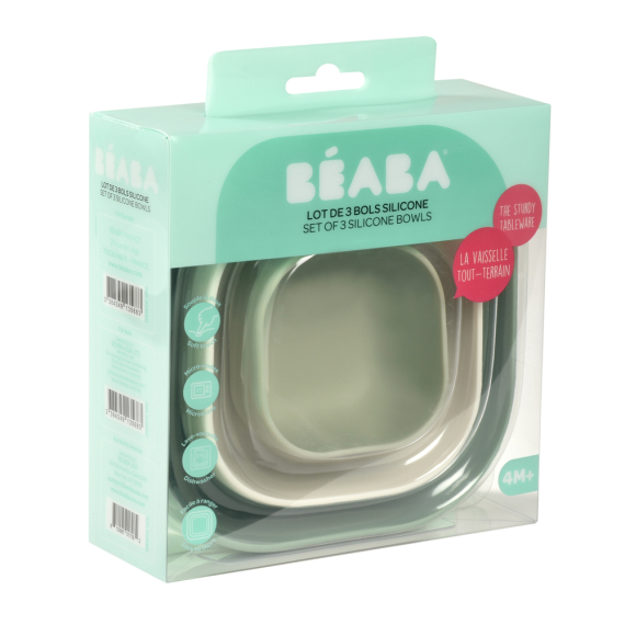Набір тарілок Beaba силіконових, 3 шт, 150 мл, 340 мл, 580 мл (оливковий)