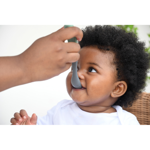 Набір ложок Beaba силіконових 4+, 2 шт (матовий зелений/сірий)