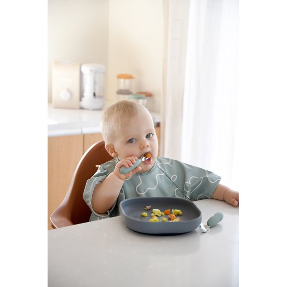 Набір ложка і виделка Beaba металеві 10+ (оливковий)