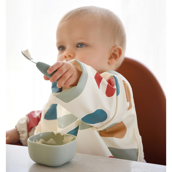 Набір ложка і виделка Beaba металеві 10+ (оливковий)