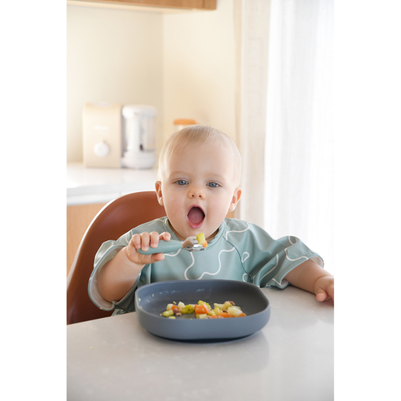 Набір ложка і виделка Beaba металеві 10+ (оливковий)