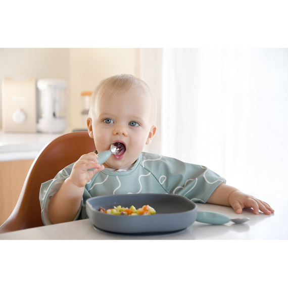 Набір ложка і виделка Beaba металеві 10+ (оливковий)