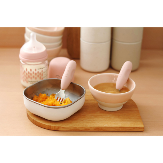 Набір ложка і виделка Beaba металеві 10+ (рожевий)