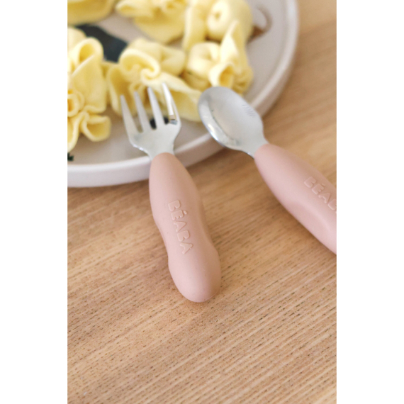 Набір ложка і виделка Beaba металеві 10+ (рожевий)