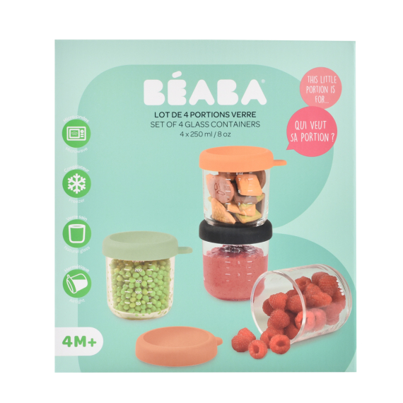 Набір склянних контейнерів Beaba для зберігання, 4х250 мл