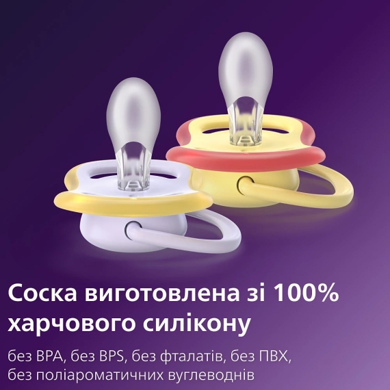 Пустушка Philips Avent Ultra Air, 0-6 міс, 2 шт (жовто-фіолетова)
