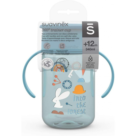 Пляшка-непроливайка Suavinex 360 Лісові історії, 340 мл (блакитна)