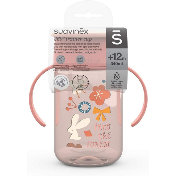 Бутылка-непроливайка Suavinex 360 Лесные истории, 340 мл (розовая)