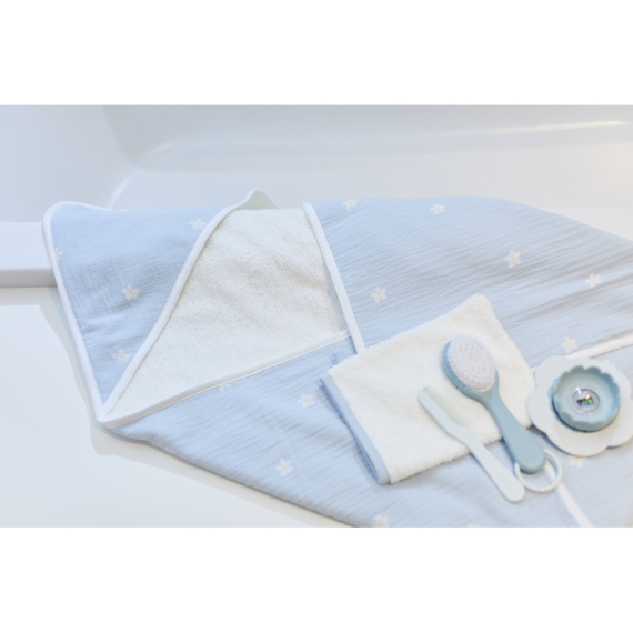 Рушник з капюшоном Childhome 80x80 см (flower blue)