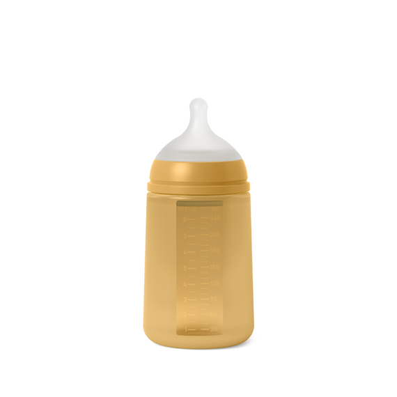 Пляшечка Suavinex Colour Essence, силіконова, 240 мл, фізіологічна соска, повільний потік (мустард)
