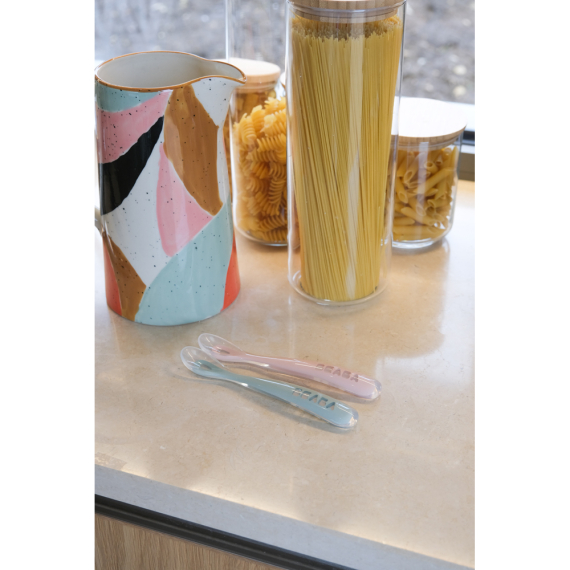 Набір ложок Beaba силіконових 4+, 2 шт (рожевий/сірий)