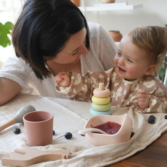 Набір: тарілка, миска, стакан, ложка Beaba 4+ (рожевий/кремовий)