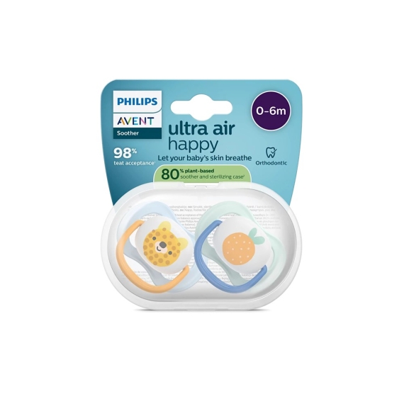 Пустушка Philips Avent Ultra Air, 0-6 міс, 2 шт (жовто-блакитна)