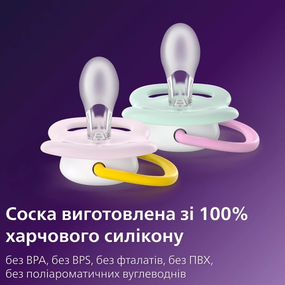 Пустушка Philips Avent Ultra Air, 0-6 міс, 2 шт (жовто-рожева)