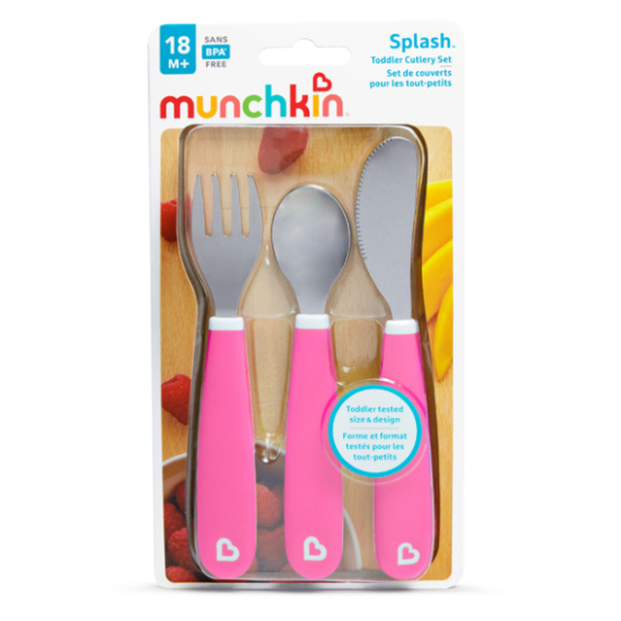 Набір Munchkin Splash: ложка + виделка + ніж з  нержавіючої сталі (рожевий)