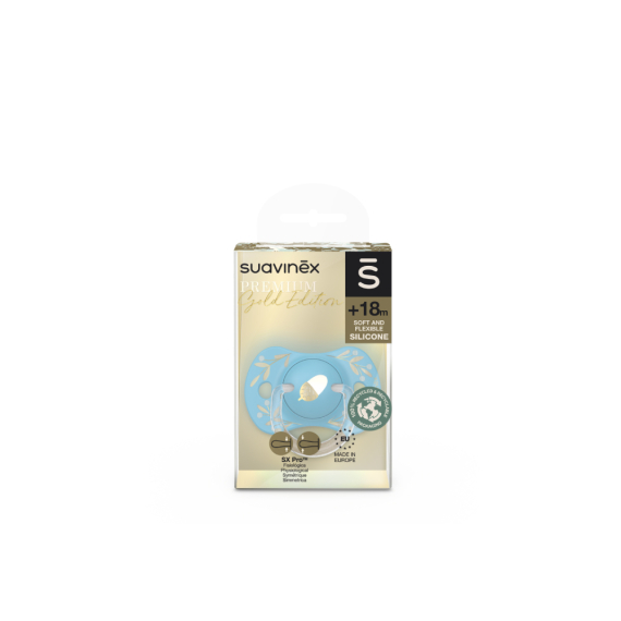 Пустушка Suavinex Gold Edition, фізіологічна, +18 місяців (блакитна)